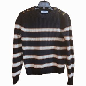 La Ligne Black and White Crewneck Sweater Nautical Stripes